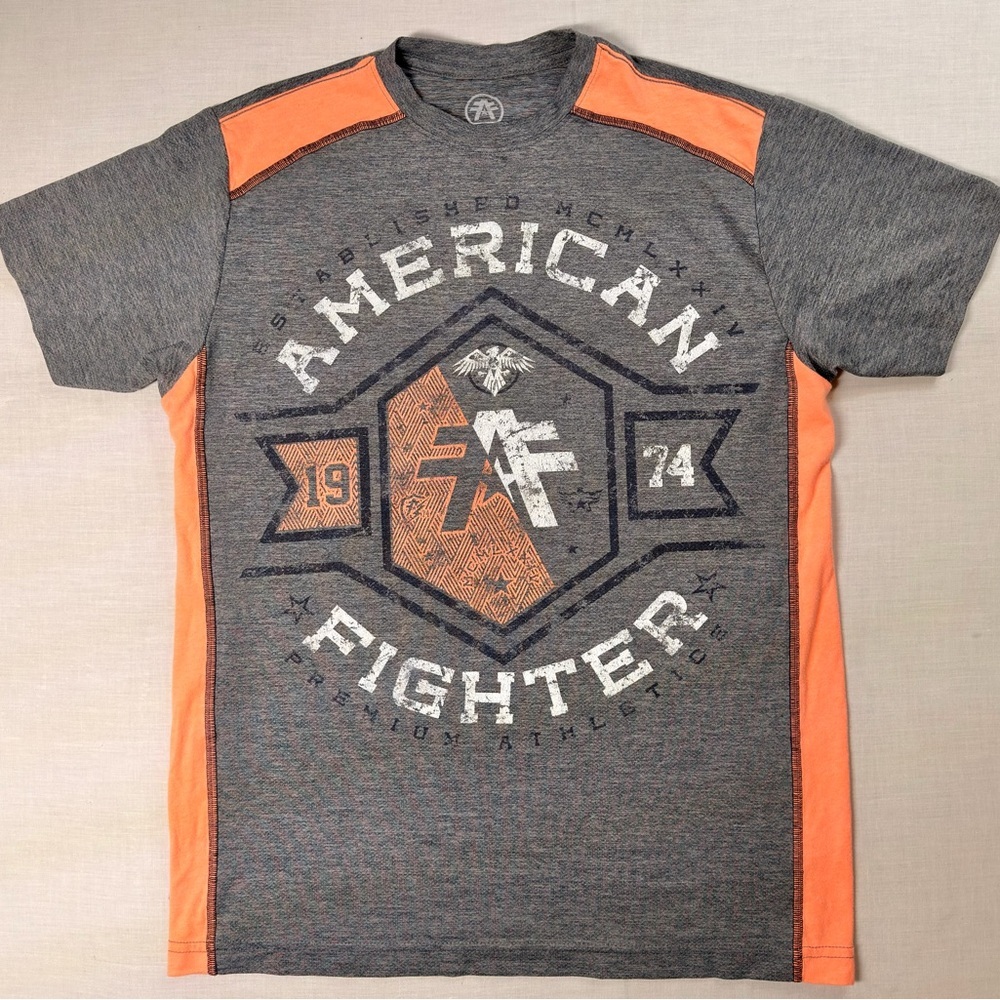American Fighter men’s gray and orange T-Shirt, Size S/P